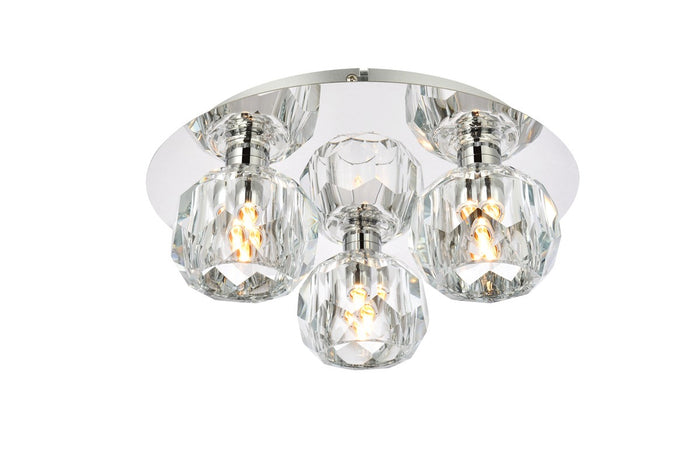 Elegant Lighting Three Light Flush Mount from the Graham collection in Chrome And Clear finish