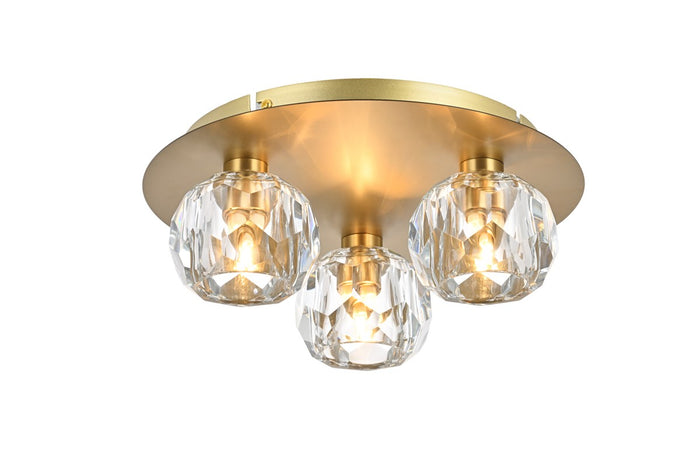Elegant Lighting Three Light Flush Mount from the Graham collection in Gold And Clear finish