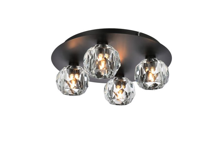 Elegant Lighting Four Light Flush Mount from the Graham collection in Black And Clear finish