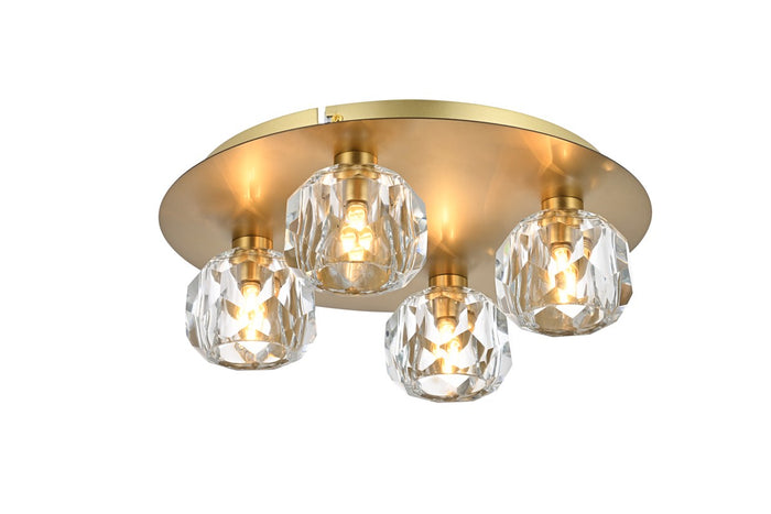 Elegant Lighting Four Light Flush Mount from the Graham collection in Gold And Clear finish