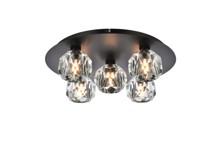Elegant Lighting Five Light Flush Mount from the Graham collection in Black And Clear finish