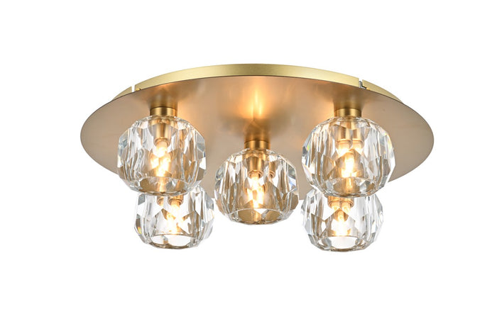 Elegant Lighting Five Light Flush Mount from the Graham collection in Gold And Clear finish