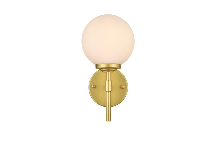 Elegant Lighting One Light Bath Sconce from the Ansley collection in Brass And Frosted White finish