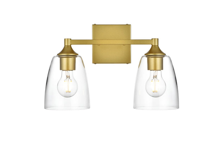 Elegant Lighting Two Light Bath Sconce from the Gianni collection in Brass And Clear finish