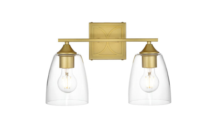 Elegant Lighting Two Light Bath Sconce from the Harris collection in Brass And Clear finish