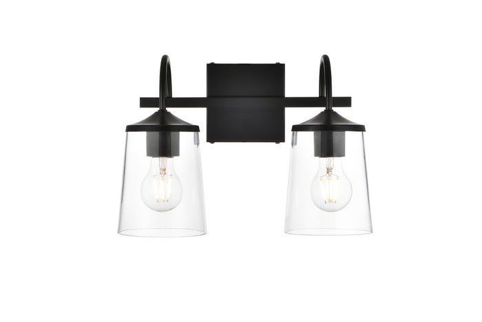 Elegant Lighting Two Light Bath Sconce from the Avani collection in Black And Clear finish