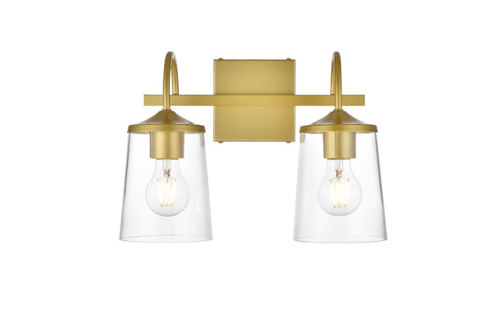 Elegant Lighting Two Light Bath Sconce from the Avani collection in Brass And Clear finish