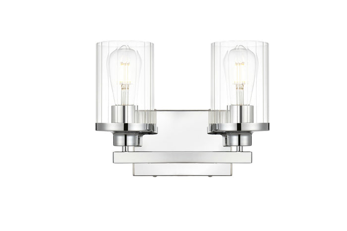 Elegant Lighting Two Light Bath Sconce from the Saanvi collection in Chrome And Clear finish