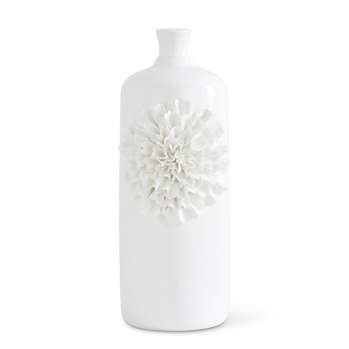 Design Shop Set of 2 White Ceramic Bottles W/White Carnations