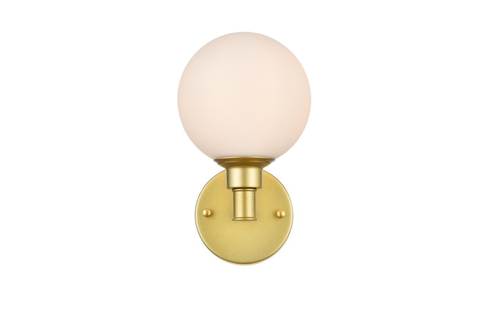 Elegant Lighting One Light Bath Sconce from the Cordelia collection in Brass And Frosted White finish