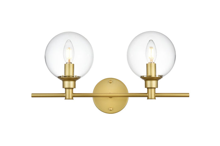 Elegant Lighting Two Light Bath Sconce from the Jaelynn collection in Brass And Clear finish