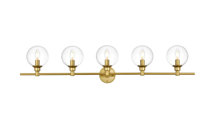 Elegant Lighting Five Light Bath Sconce from the Jaelynn collection in Brass And Clear finish