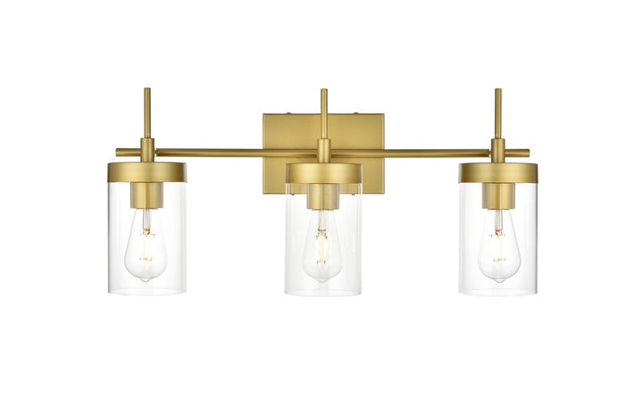 Elegant Lighting Three Light Bath Sconce from the Benny collection in Brass And Clear finish