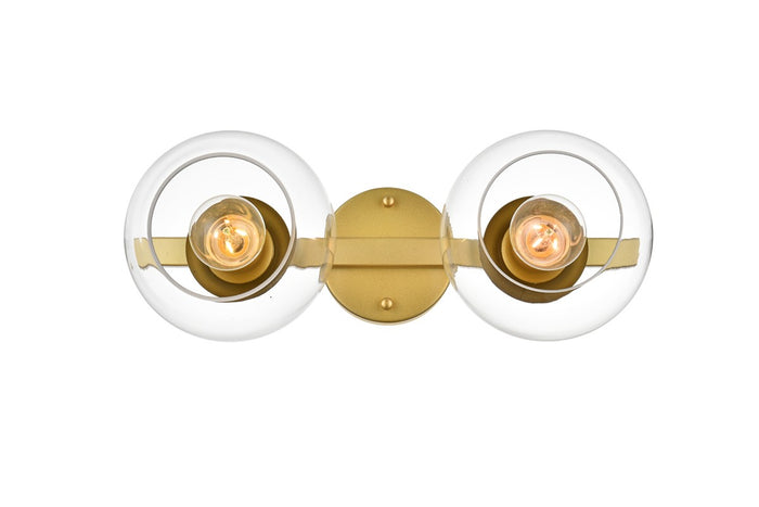 Elegant Lighting Two Light Bath Sconce from the Rogelio collection in Brass And Clear finish