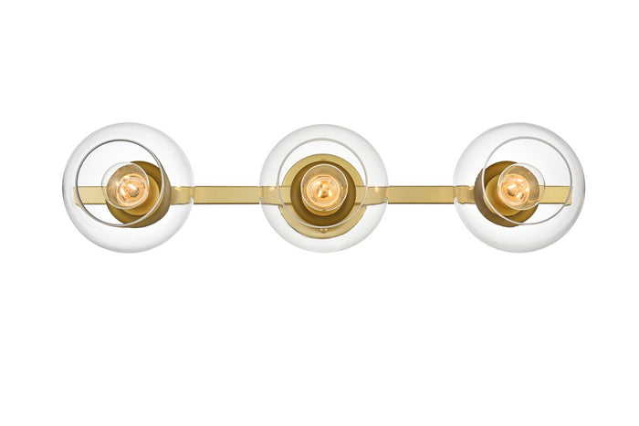Elegant Lighting Three Light Bath Sconce from the Rogelio collection in Brass And Clear finish