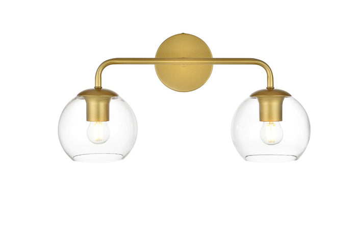 Elegant Lighting Two Light Bath Sconce from the Genesis collection in Brass And Clear finish