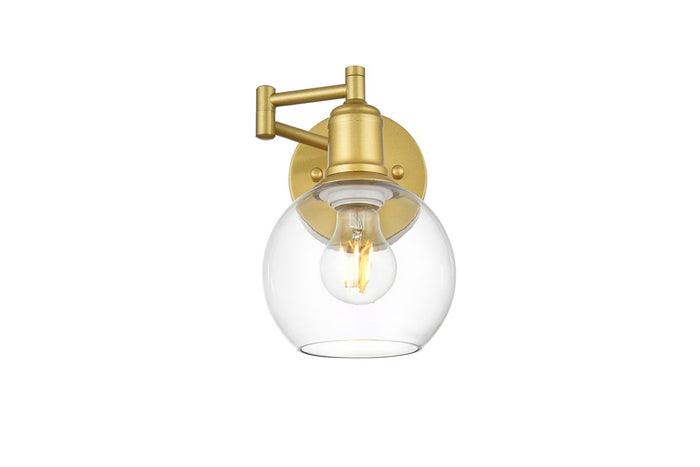 Elegant Lighting One Light Swing Arm Wall Sconce from the Davian collection in Brass And Clear finish