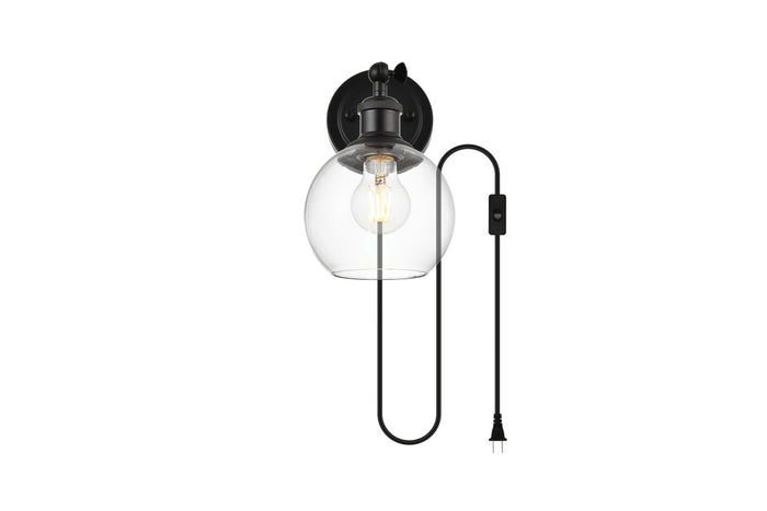 Elegant Lighting One Light Wall Sconce from the Wesson collection in Black And Clear finish