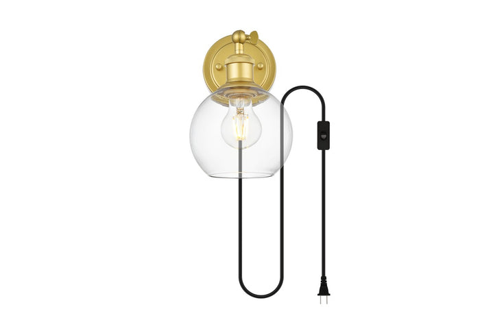 Elegant Lighting One Light Wall Sconce from the Wesson collection in Brass And Clear finish
