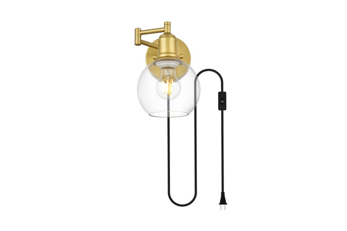 Elegant Lighting One Light Wall Sconce from the Caspian collection in Brass And Clear finish