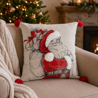Design Shop Embroidered Tufted Square Pillow with Pom-Poms and Tassels, 20"