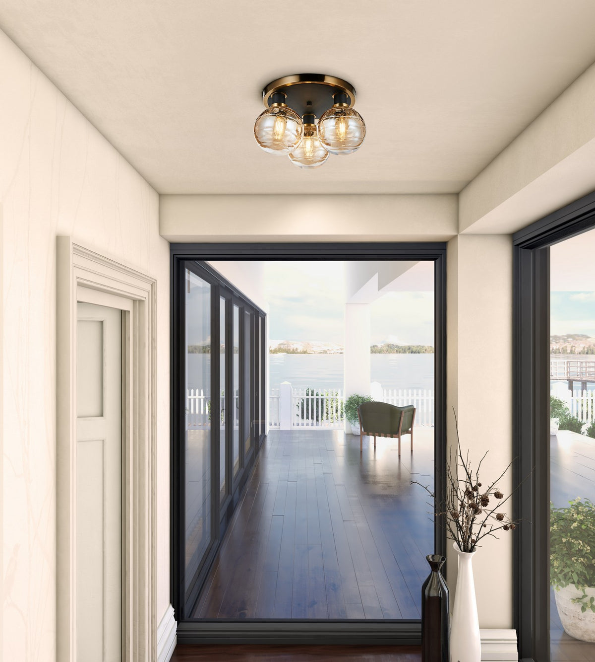 Artcraft - AC11873AM - Three Light Semi-Flush Mount - Gem - Black and Brushed Brass