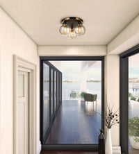 Artcraft - AC11873AM - Three Light Semi-Flush Mount - Gem - Black and Brushed Brass