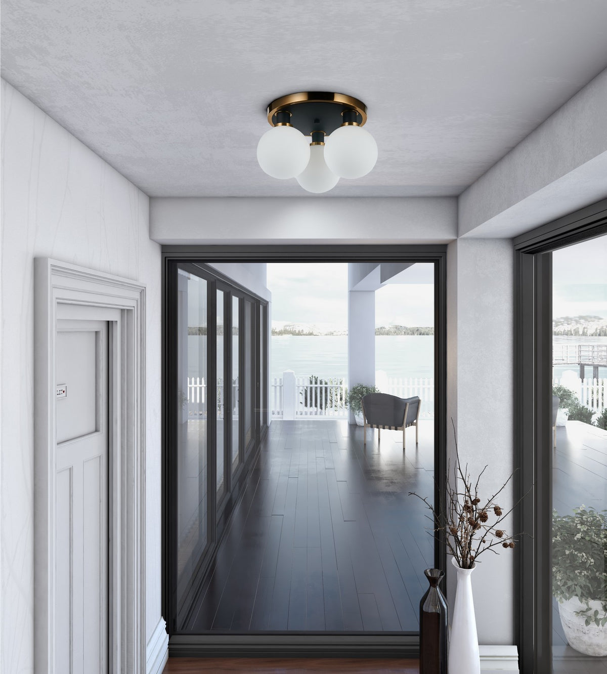 Artcraft - AC11873WH - Three Light Semi-Flush Mount - Gem - Black and Brushed Brass