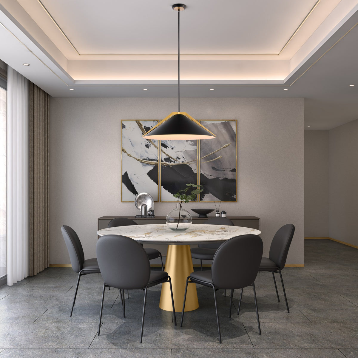 Artcraft - AC11914BK - Three Light Pendant - Baltic - Black and Brushed Brass