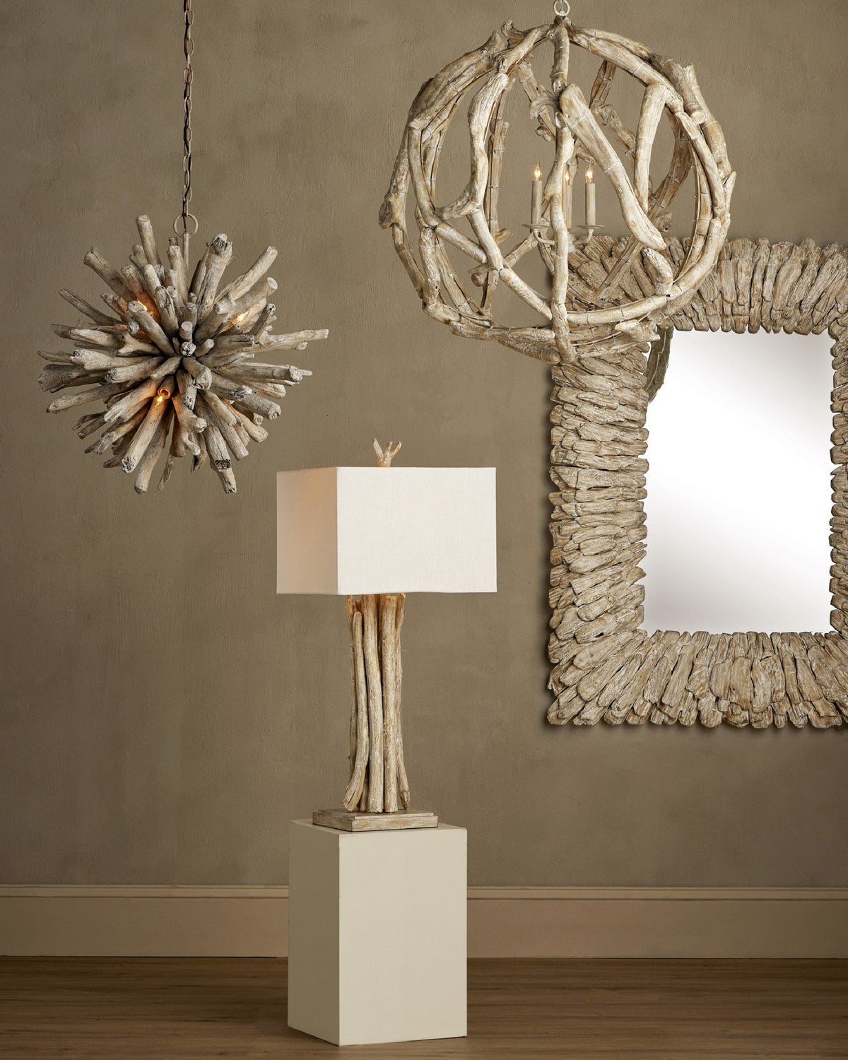 Currey and Company - 1000-0150 - Mirror - Beachhead - Whitewashed Driftwood