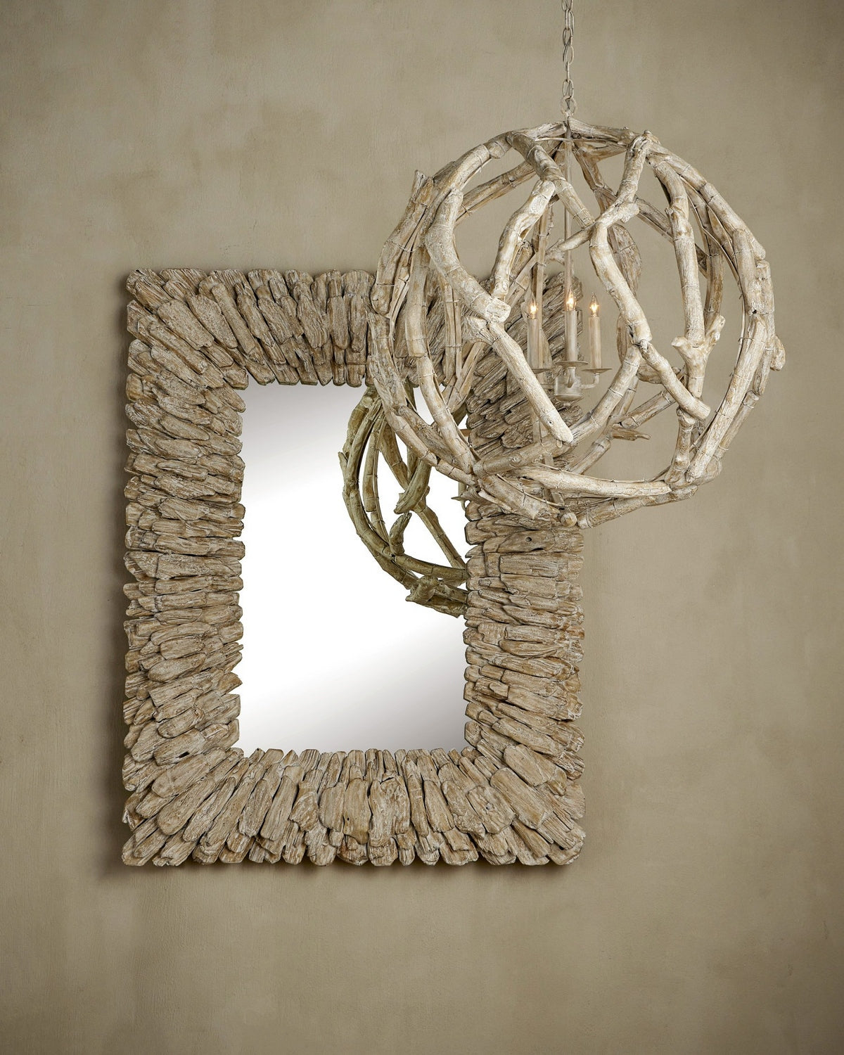 Currey and Company - 1000-0150 - Mirror - Beachhead - Whitewashed Driftwood