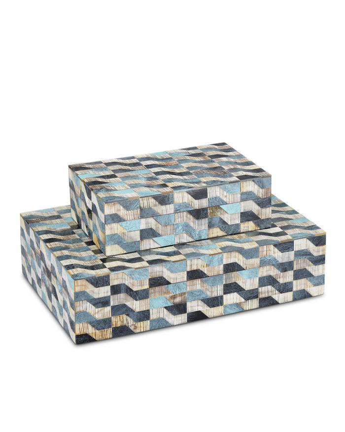 Currey and Company - 1200-0763 - Box Set of 2 - Ezra - Blue/Natural