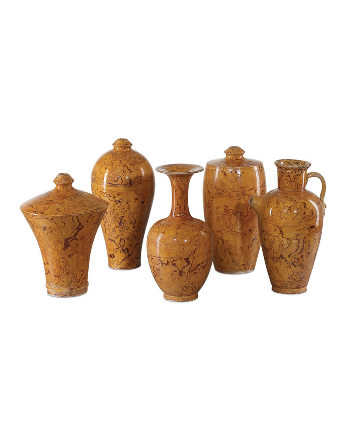 Currey and Company - 1200-0875 - Vase Set of 5 - Romulus Vase Set of 5 - Yellow/Brown