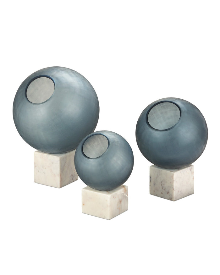 Currey and Company - 1200-0900 - Orb Set of 3 - Fresno Collection - Indigo Blue/Natural