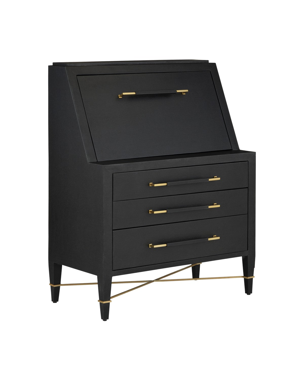 Currey and Company - 3000-0268 - Secretary Desk - Verona Collection - Lacquered Black Linen/Champagne/Black
