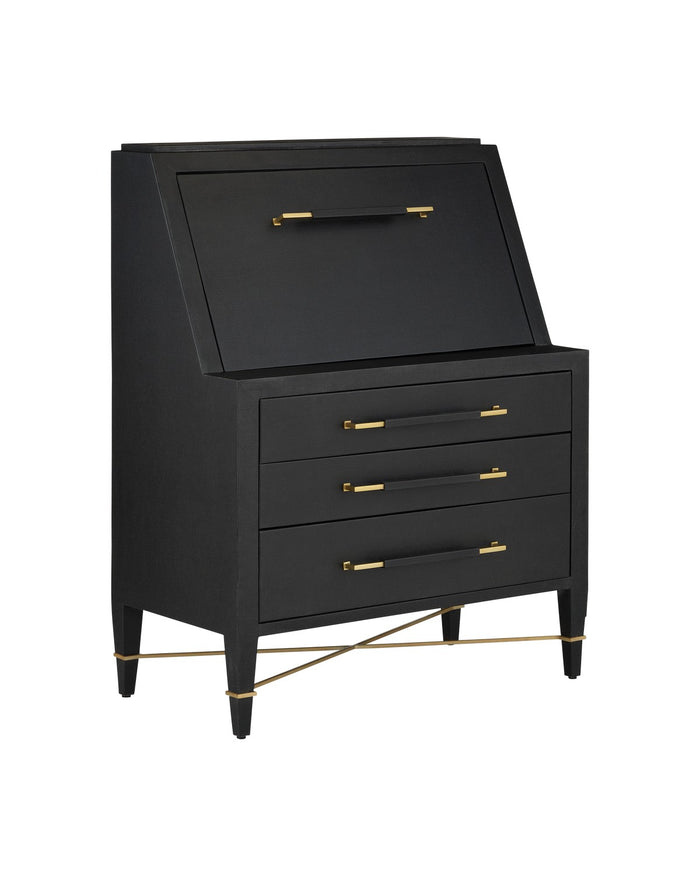 Currey and Company - 3000-0268 - Secretary Desk - Verona - Black/Natural/Champagne/Silver