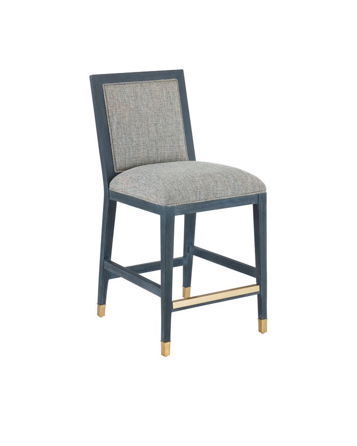 Currey and Company - 7000-0902 - Counter Stool - Santos - Vintage Navy/Satin Brass