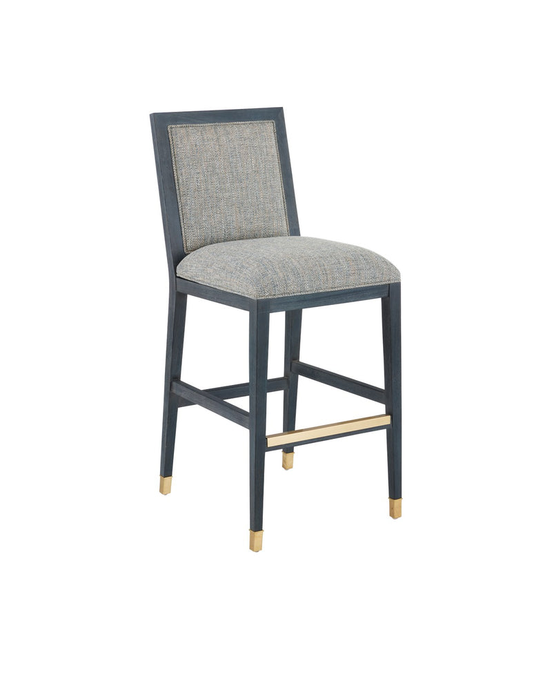 Currey and Company - 7000-0922 - Bar Stool - Santos Collection - Vintage Navy/Performance Barrett Dusk/Satin Brass