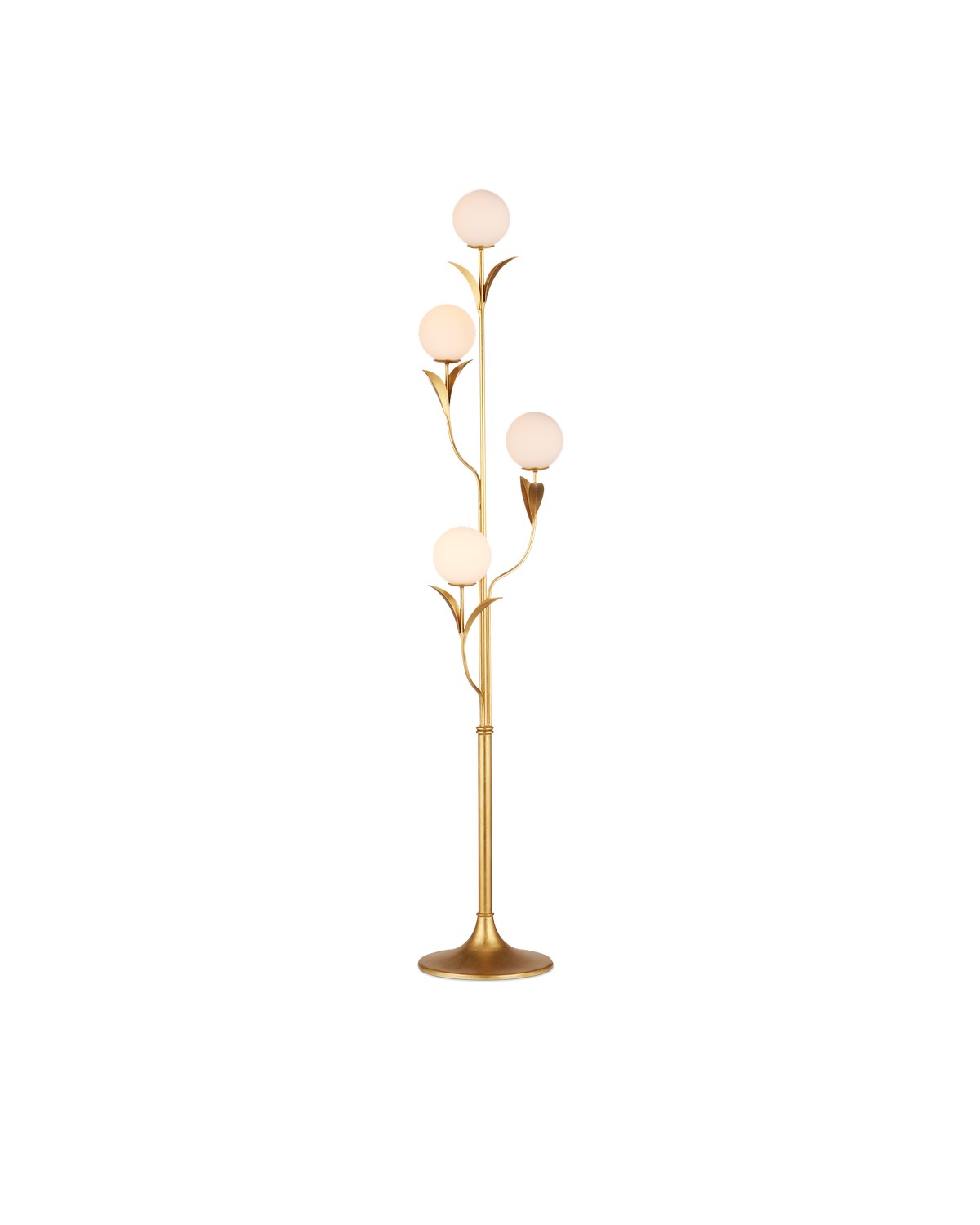 Currey and Company - 8000-0152 - Four Light Floor Lamp - Rossville - Contemporary Gold Leaf/Frosted White