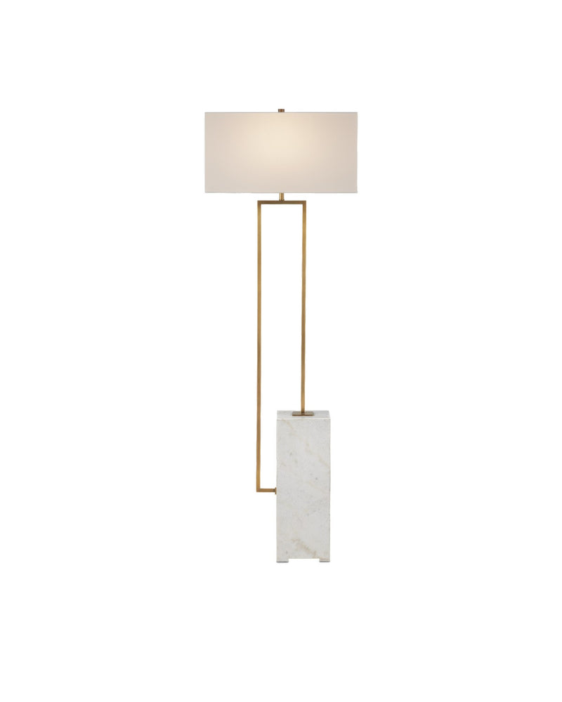 Currey and Company One Light Floor Lamp in White/Antique Brass finish