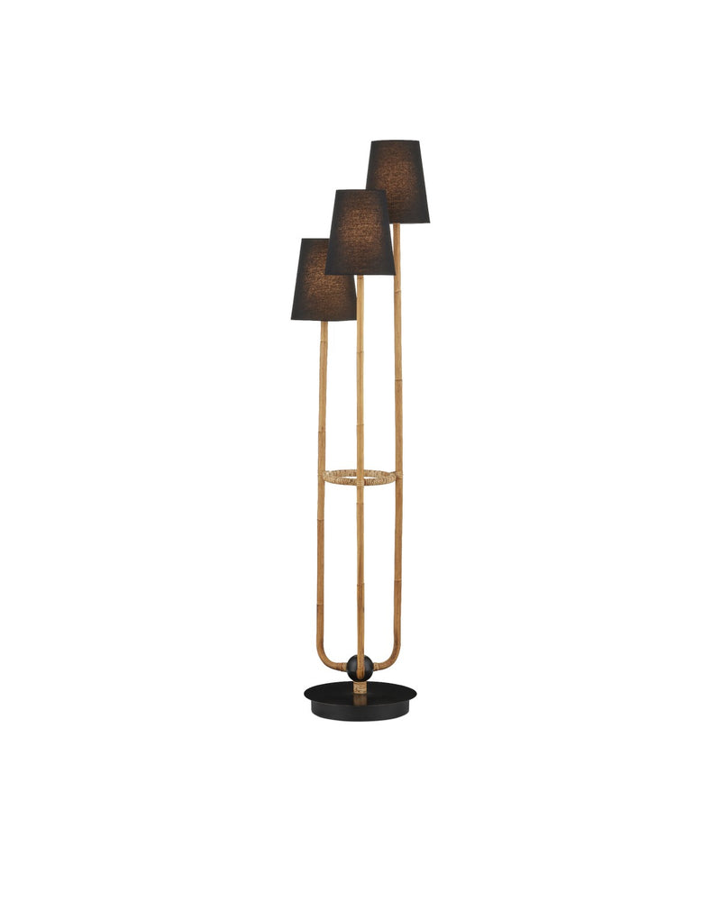 Currey and Company - 8000-0159 - Three Light Floor Lamp - Natural Rattan/Satin Black