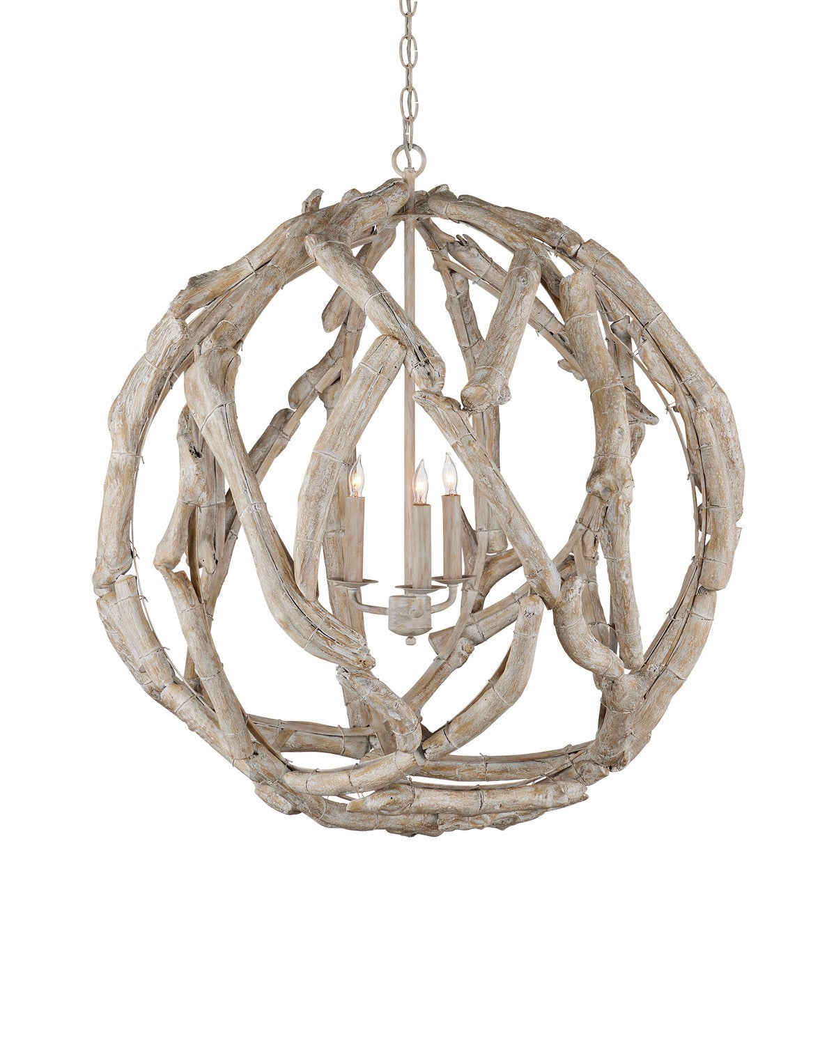 Currey and Company - 9000-1133 - Three Light Chandelier - Driftwood Collection - Whitewashed Driftwood