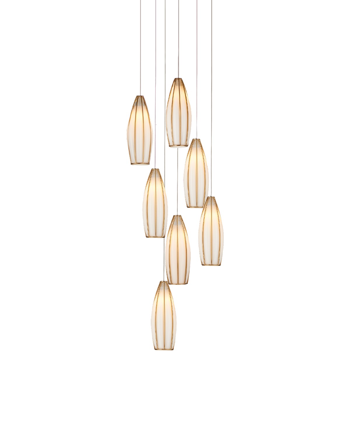 Currey and Company - 9000-1187 - Seven Light Pendant - Parish Collection - White/Antique Brass