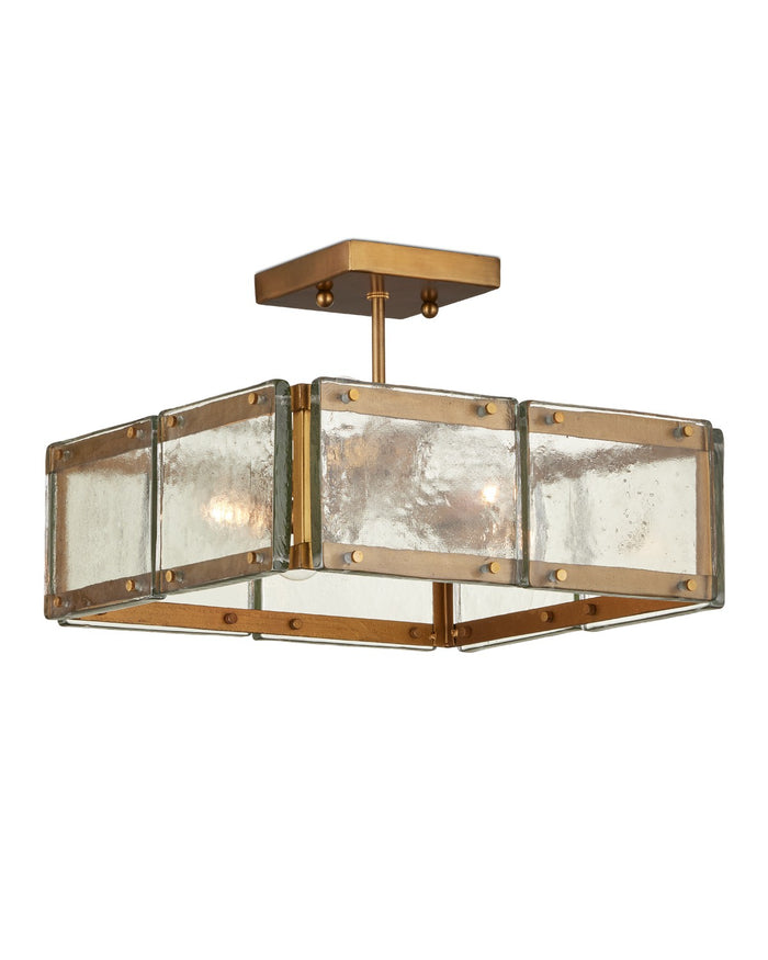 Currey and Company - 9000-1196 - Four Light Semi-Flush Mount - Countervail Collection - Clear/Antique Brass