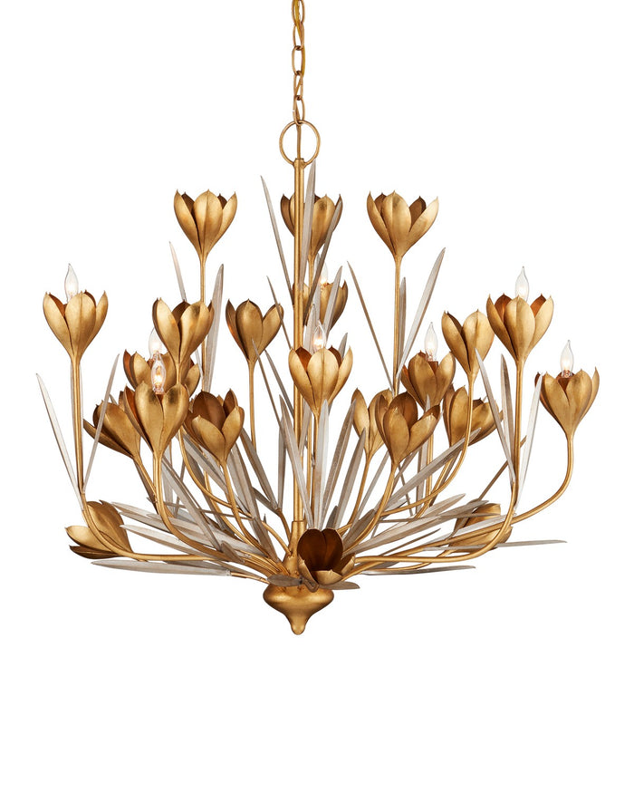 Currey and Company - 9000-1215 - Nine Light Chandelier - Hortensia Chandelier - Contemporary Gold Leaf/Contemporary Gold/Contemporary Silver Leaf