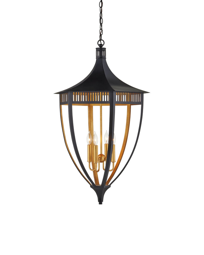 Currey and Company - 9000-1217 - Four Light Lantern - Wycombe - Satin Black/Contemporary Gold Leaf