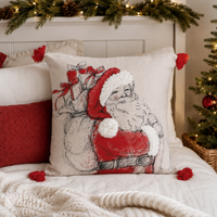 Design Shop Embroidered Tufted Square Pillow with Pom-Poms and Tassels, 20"