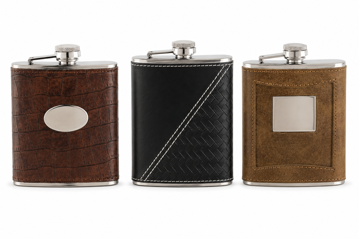 Design Shop Leather Flask Assortment 5.25", Set of 3