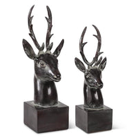Design Shop Dark-Finished Deer Head Sculptures on Square Bases, Set of 2