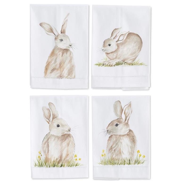 Design Shop Assorted Bunny Handpainted Cotton Guest Towels. Set of 4.
